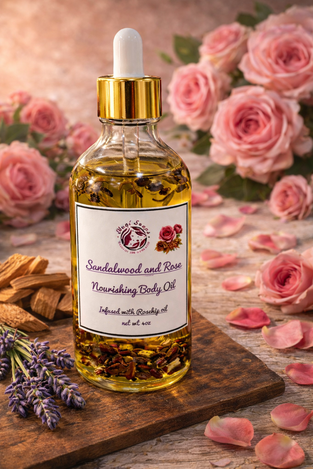 Nourishing Body Oil- Sandalwood and Rose-4oz