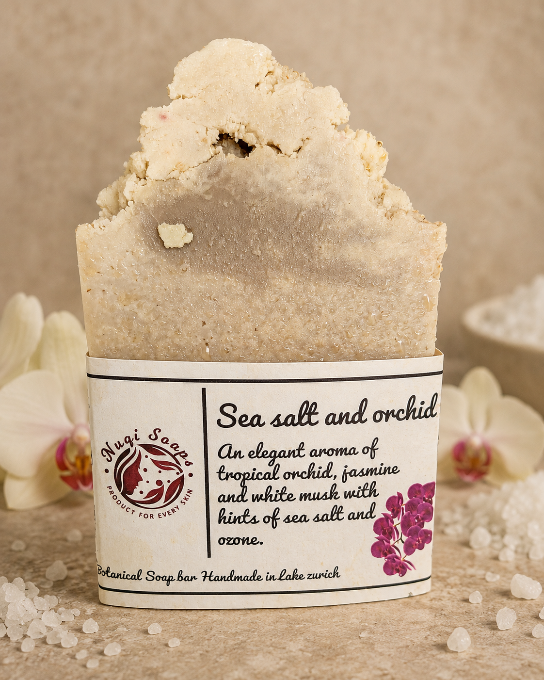 Sea salt and orchid with himalayan sea salt
